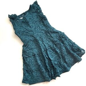 Girls Teal Lace Party Dress - Sleeveless Ruffled Skirt